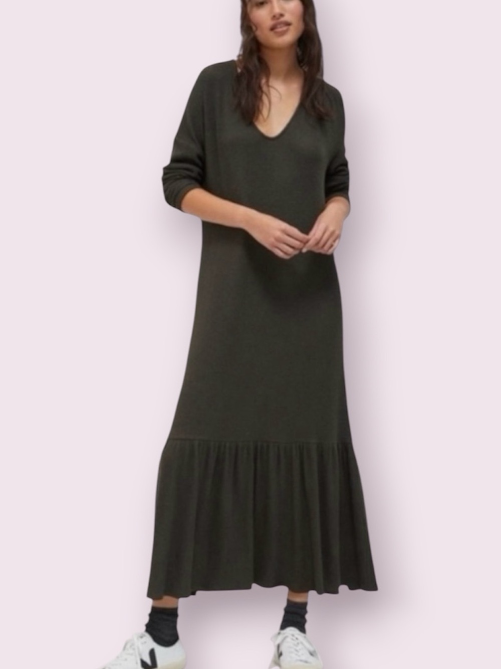 Anthropologie Saturday Sunday Taylor Flounced Maxi Dress Olive Green Medium